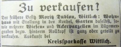 WTB Moritz Dublon Versteigerung WTB 11 9 1935 400