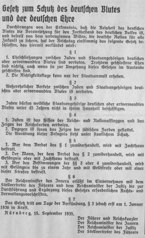 20 Blutschutzgesetz NB Sept 35 2 500