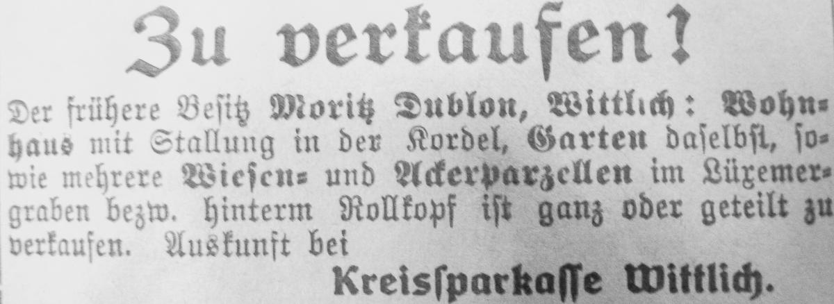 31 WTB Moritz Dublon Versteigerung WTB 11 9 1935 3