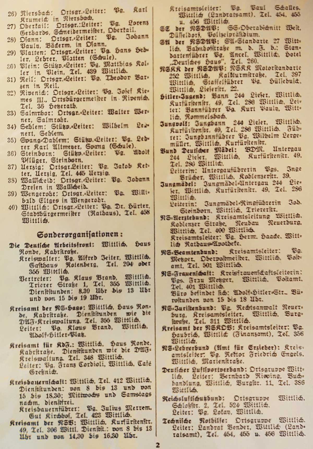 Adressbuch der Stadt Wittlich von 1937 NSDAP EMB 5 1937 2 1200