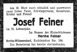 Todesanzeige Feiner Joseph 300